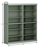 72" Sage Solid Wood Adjustable Twelve Tier Library Bookcase