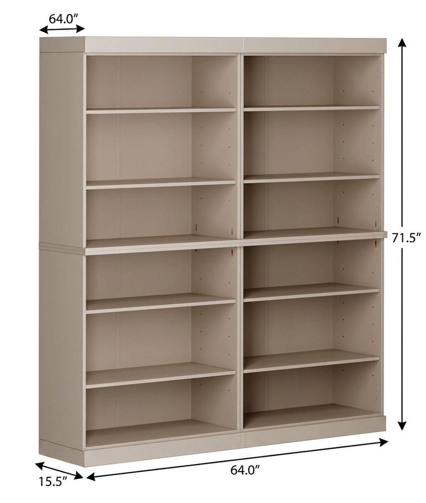 72" Beige Solid Wood Adjustable Twelve Tier Library Bookcase