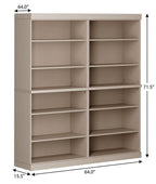 72" Beige Solid Wood Adjustable Twelve Tier Library Bookcase