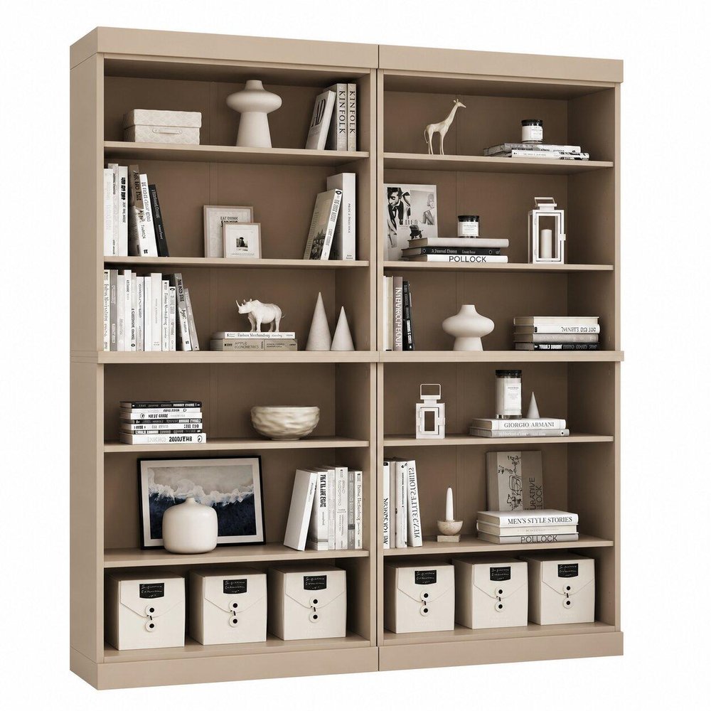 72" Beige Solid Wood Adjustable Twelve Tier Library Bookcase