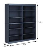 72" French Blue Solid Wood Adjustable Twelve Tier Library Bookcase
