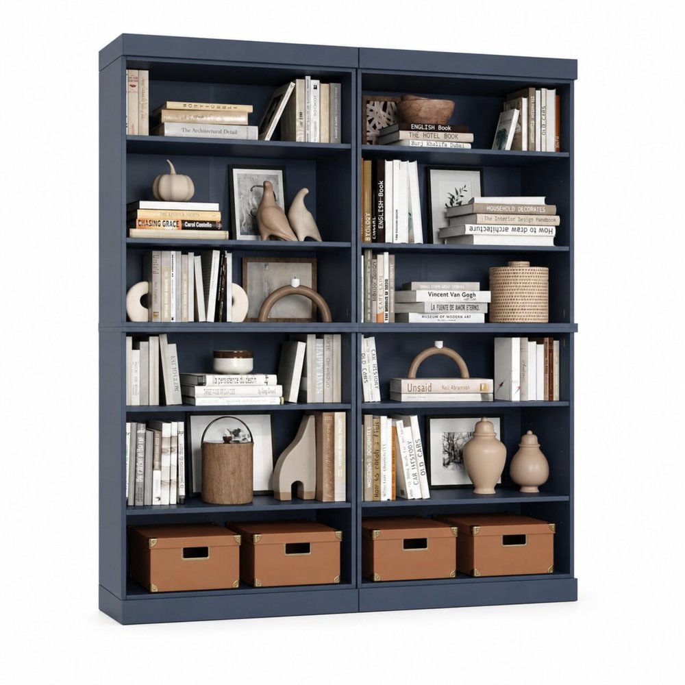 72" French Blue Solid Wood Adjustable Twelve Tier Library Bookcase
