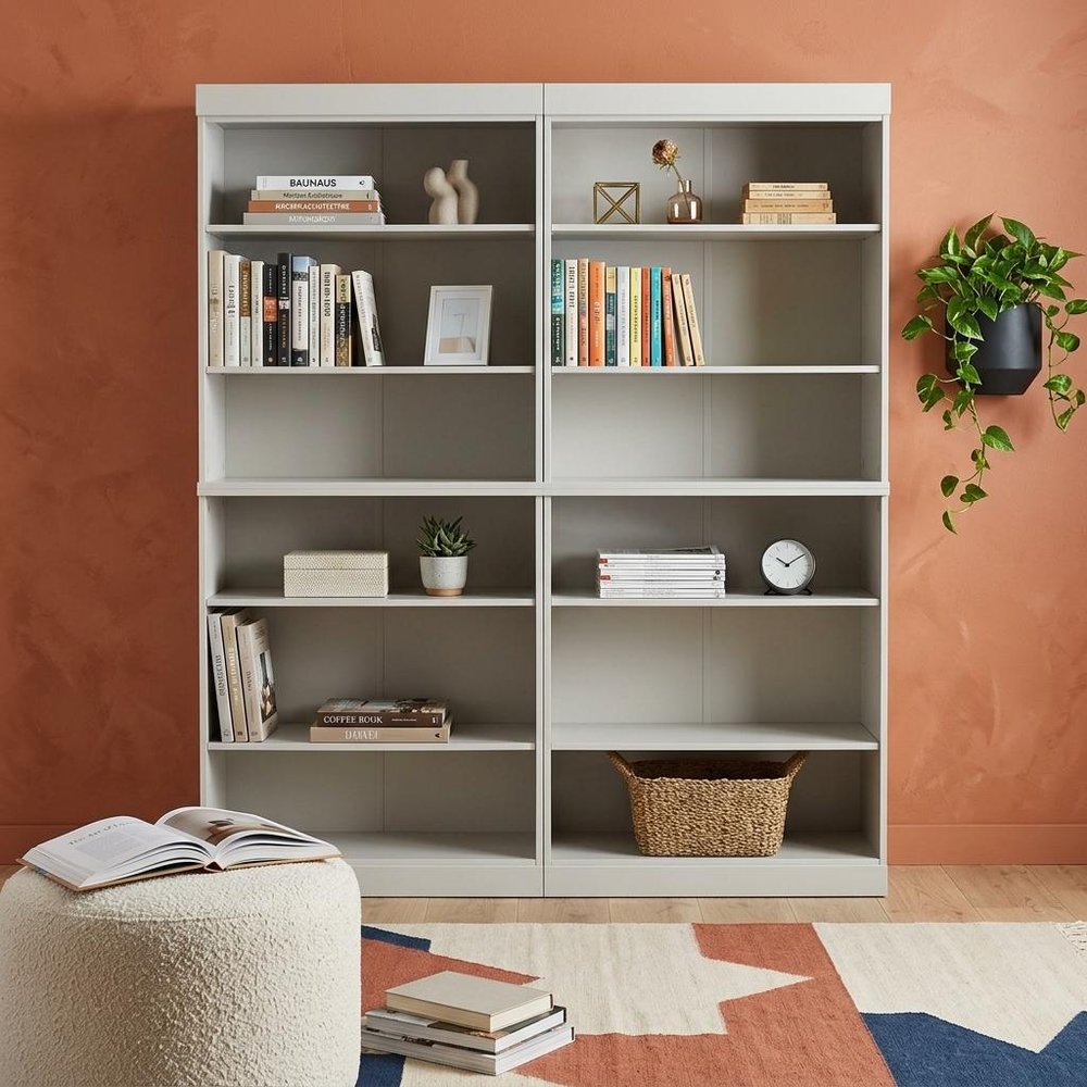 72" Off White Solid Wood Adjustable Twelve Tier Library Bookcase