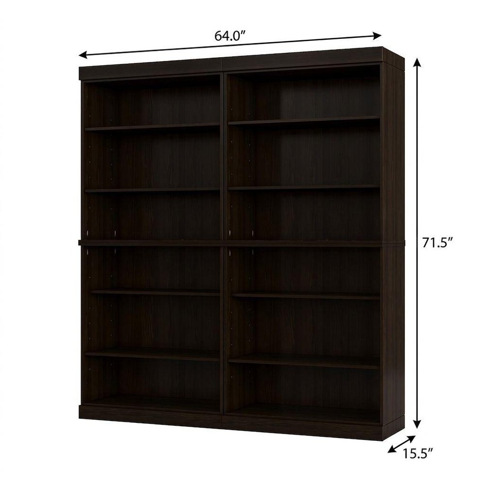 72" Espresso Solid Wood Adjustable Twelve Tier Library Bookcase