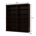 72" Espresso Solid Wood Adjustable Twelve Tier Library Bookcase