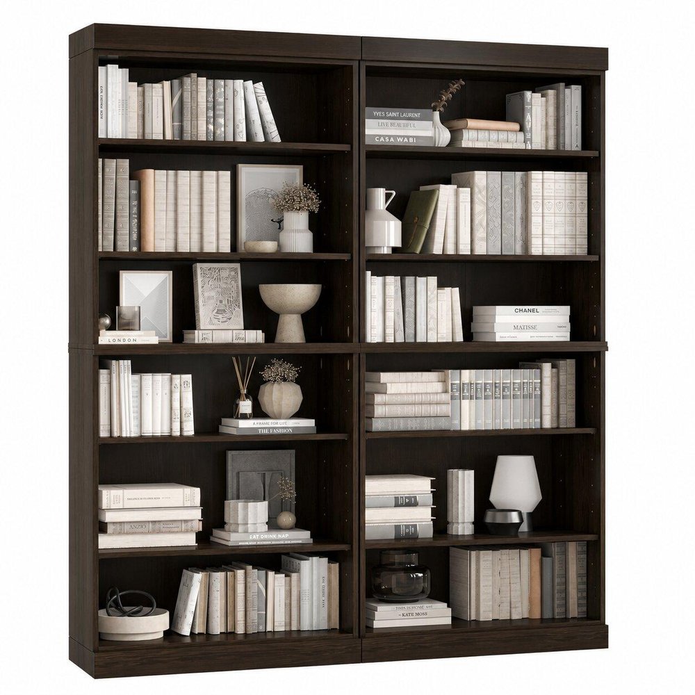 72" Espresso Solid Wood Adjustable Twelve Tier Library Bookcase