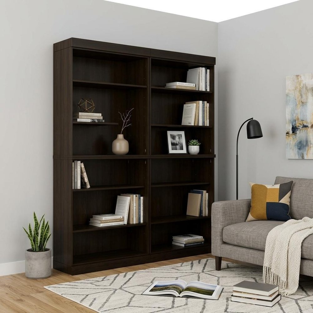 72" Espresso Solid Wood Adjustable Twelve Tier Library Bookcase