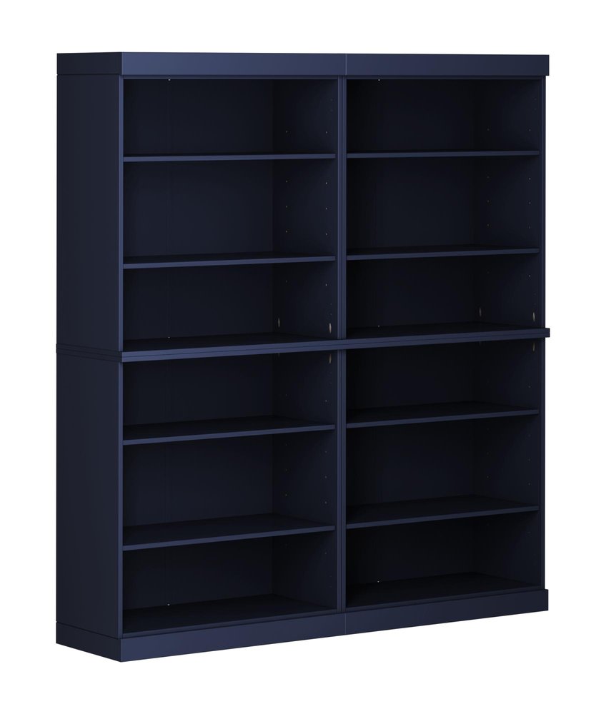 72" Navy Blue Solid Wood Adjustable Twelve Tier Library Bookcase