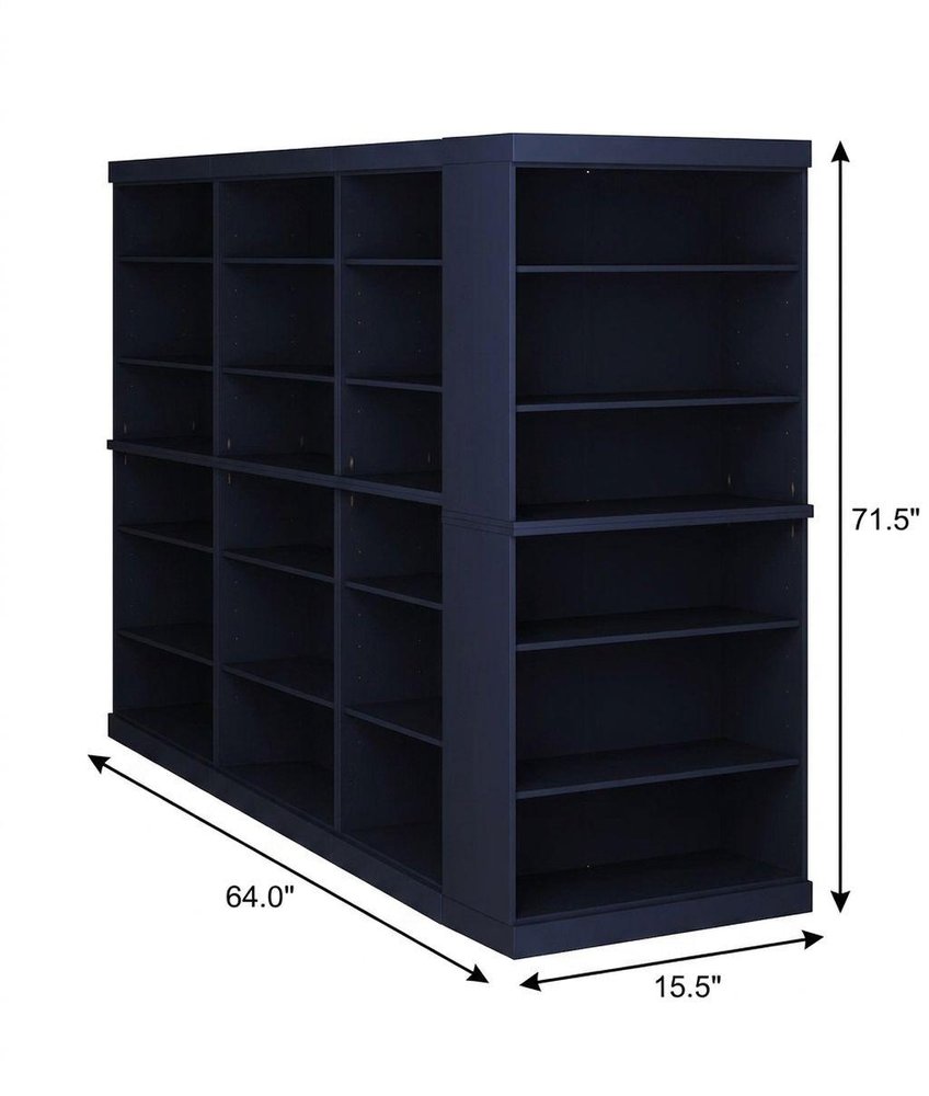72" Navy Blue Solid Wood Adjustable Twelve Tier Library Bookcase