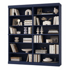 72" Navy Blue Solid Wood Adjustable Twelve Tier Library Bookcase