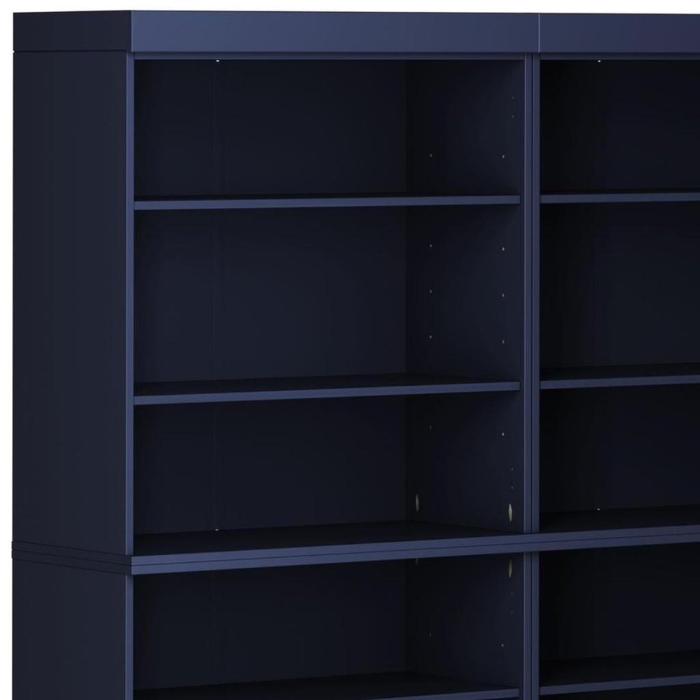 72" Navy Blue Solid Wood Adjustable Twelve Tier Library Bookcase