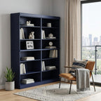 72" Navy Blue Solid Wood Adjustable Twelve Tier Library Bookcase