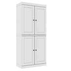 72" White Solid Wood Adjustable Six Tier Library Bookcase with Four Doors