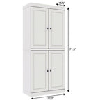 72" White Solid Wood Adjustable Six Tier Library Bookcase with Four Doors