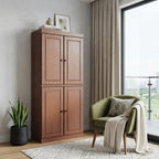 72" Coffee Solid Wood Adjustable Six Tier Library Bookcase with Four Doors