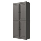 72" Gray Solid Wood Adjustable Six Tier Library Bookcase with Four Doors