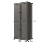 72" Gray Solid Wood Adjustable Six Tier Library Bookcase with Four Doors