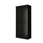 72" Black Solid Wood Adjustable Six Tier Library Bookcase with Four Doors