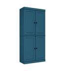 72" Teal Blue Solid Wood Adjustable Six Tier Library Bookcase with Four Doors