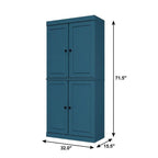 72" Teal Blue Solid Wood Adjustable Six Tier Library Bookcase with Four Doors