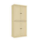72" Yellow Solid Wood Adjustable Six Tier Library Bookcase with Four Doors