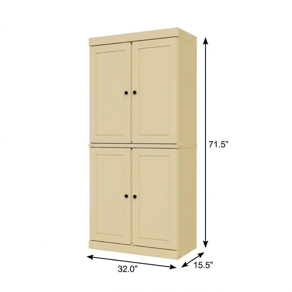 72" Yellow Solid Wood Adjustable Six Tier Library Bookcase with Four Doors