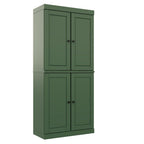 72" Green Solid Wood Adjustable Six Tier Library Bookcase with Four Doors