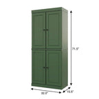 72" Green Solid Wood Adjustable Six Tier Library Bookcase with Four Doors