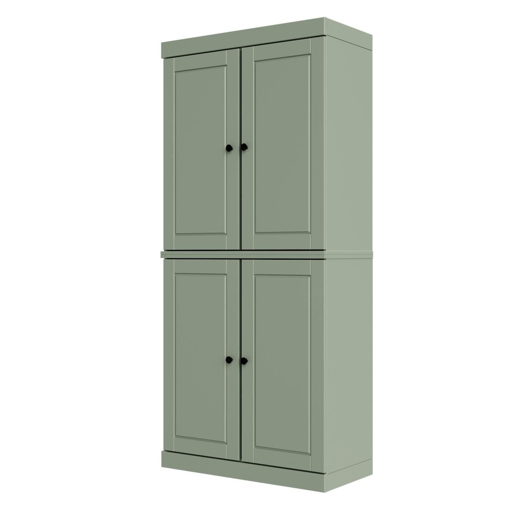 72" Sage Solid Wood Adjustable Six Tier Library Bookcase with Four Doors