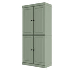 72" Sage Solid Wood Adjustable Six Tier Library Bookcase with Four Doors