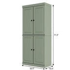 72" Sage Solid Wood Adjustable Six Tier Library Bookcase with Four Doors