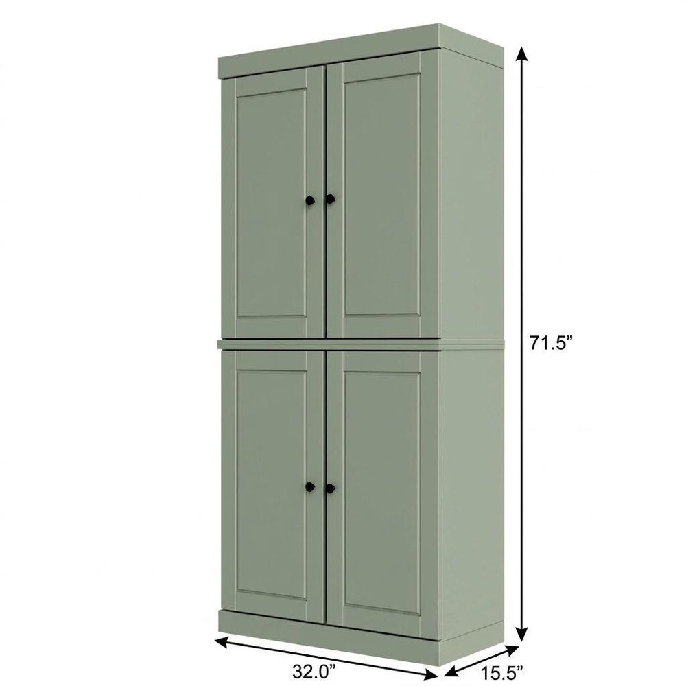 72" Sage Solid Wood Adjustable Six Tier Library Bookcase with Four Doors