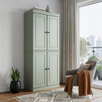 72" Sage Solid Wood Adjustable Six Tier Library Bookcase with Four Doors