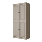 72" Beige Solid Wood Adjustable Six Tier Library Bookcase with Four Doors