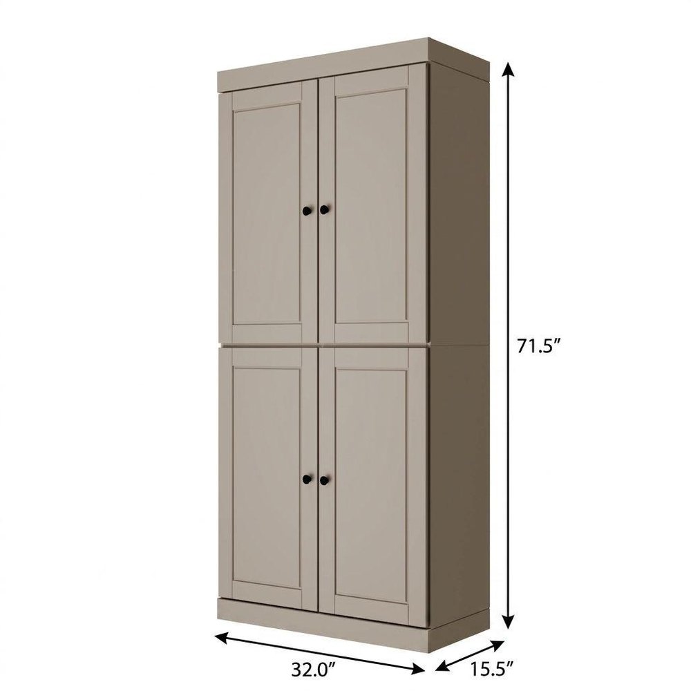 72" Beige Solid Wood Adjustable Six Tier Library Bookcase with Four Doors