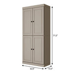 72" Beige Solid Wood Adjustable Six Tier Library Bookcase with Four Doors