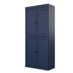 72" Navy Blue Solid Wood Adjustable Six Tier Library Bookcase with Four Doors