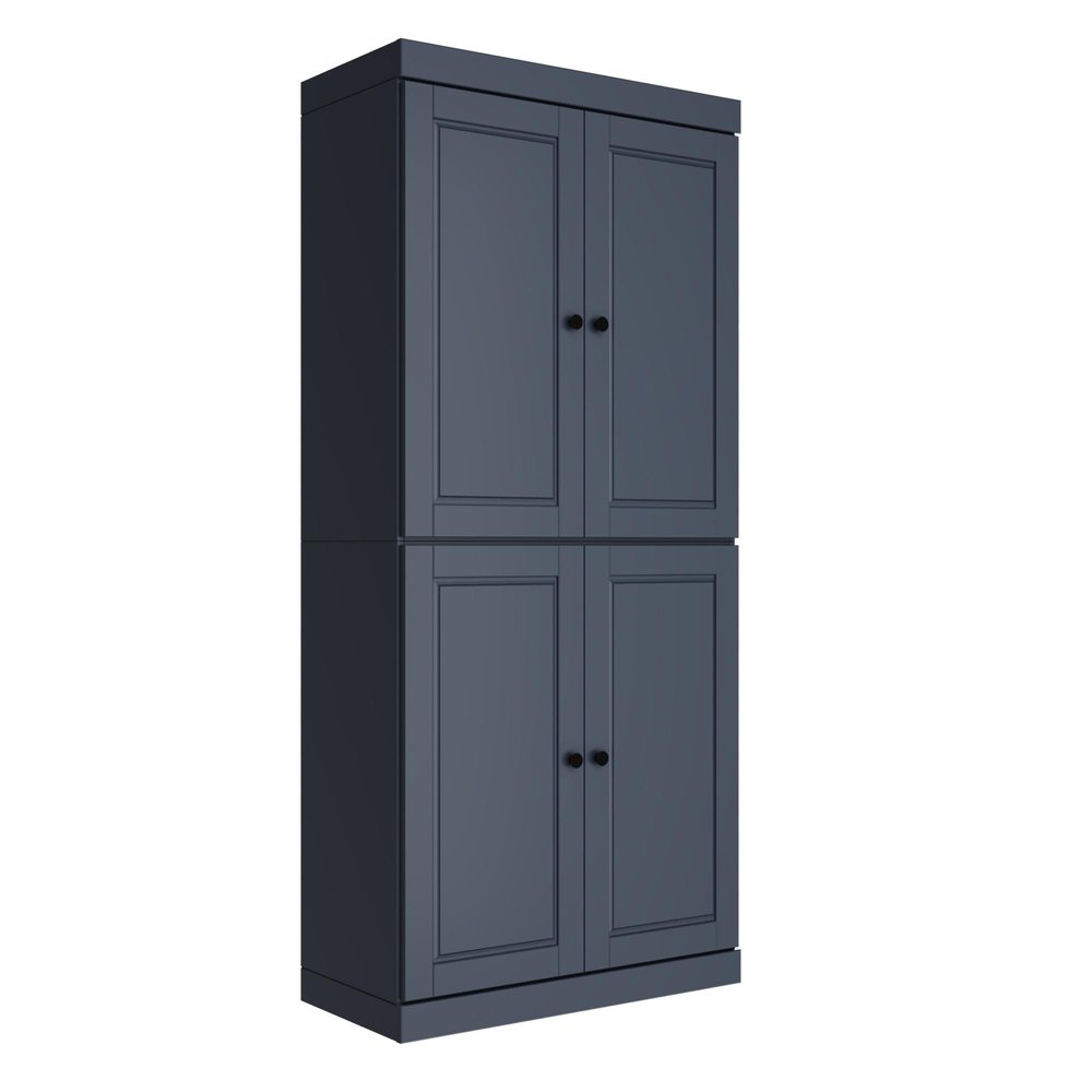 72" French Blue Solid Wood Adjustable Six Tier Library Bookcase with Four Doors