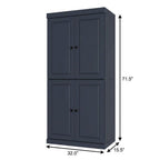 72" French Blue Solid Wood Adjustable Six Tier Library Bookcase with Four Doors
