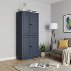 72" French Blue Solid Wood Adjustable Six Tier Library Bookcase with Four Doors