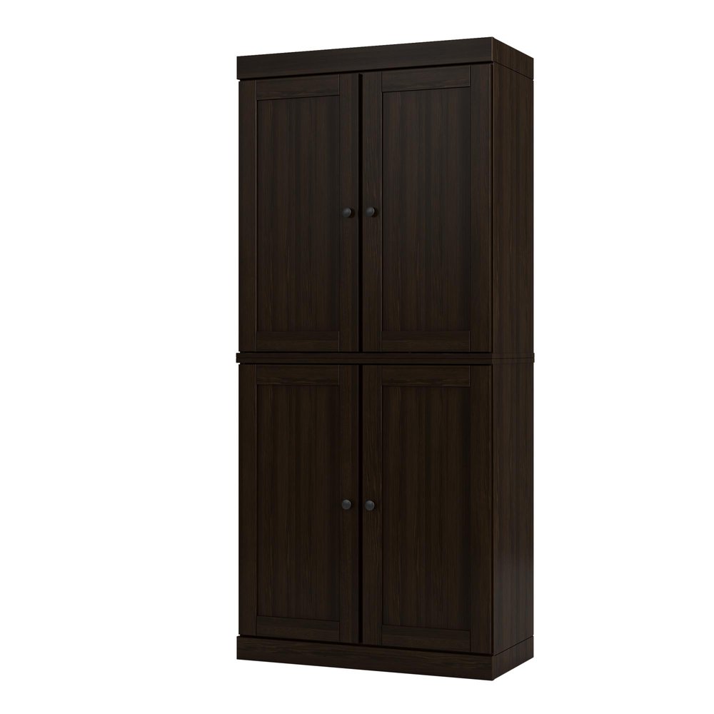 72" Espresso Solid Wood Adjustable Six Tier Library Bookcase with Four Doors