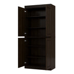 72" Espresso Solid Wood Adjustable Six Tier Library Bookcase with Four Doors