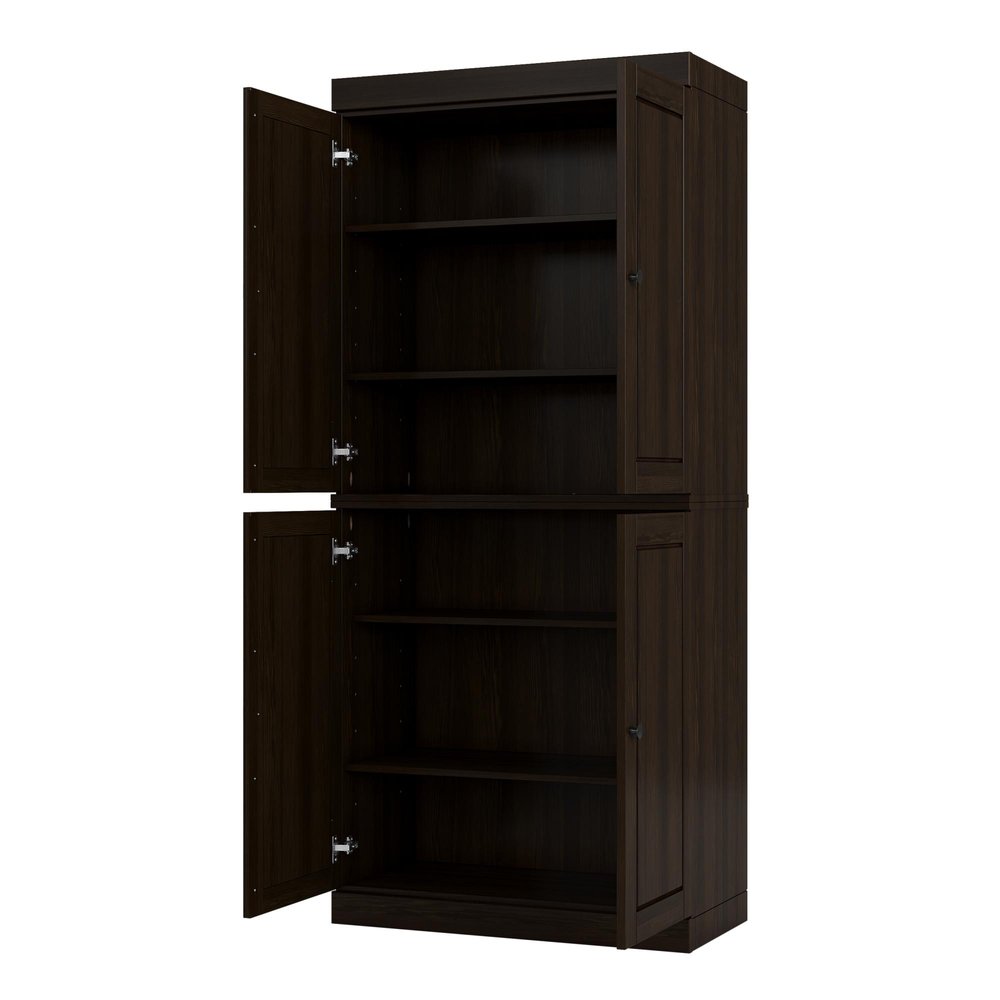 72" Espresso Solid Wood Adjustable Six Tier Library Bookcase with Four Doors