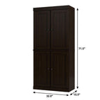 72" Espresso Solid Wood Adjustable Six Tier Library Bookcase with Four Doors