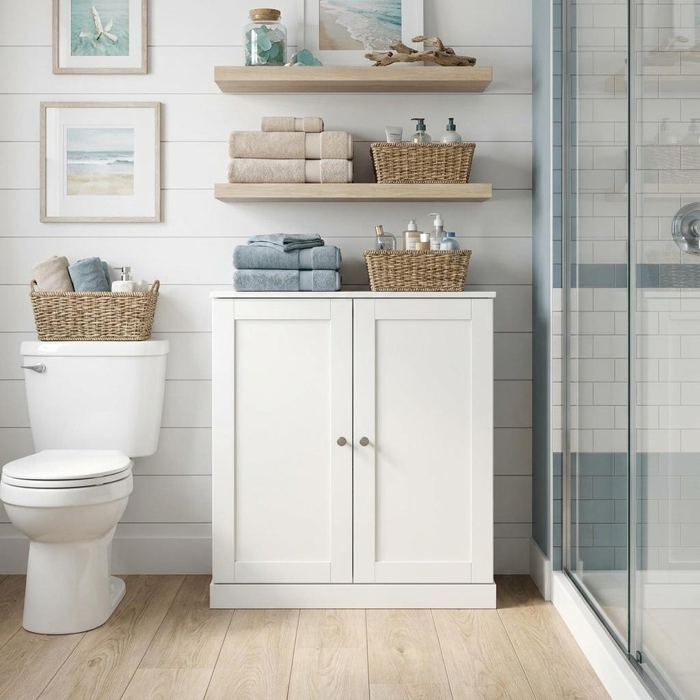 32" White Solid Wood Shaker Style Double Door Linen Cabinet