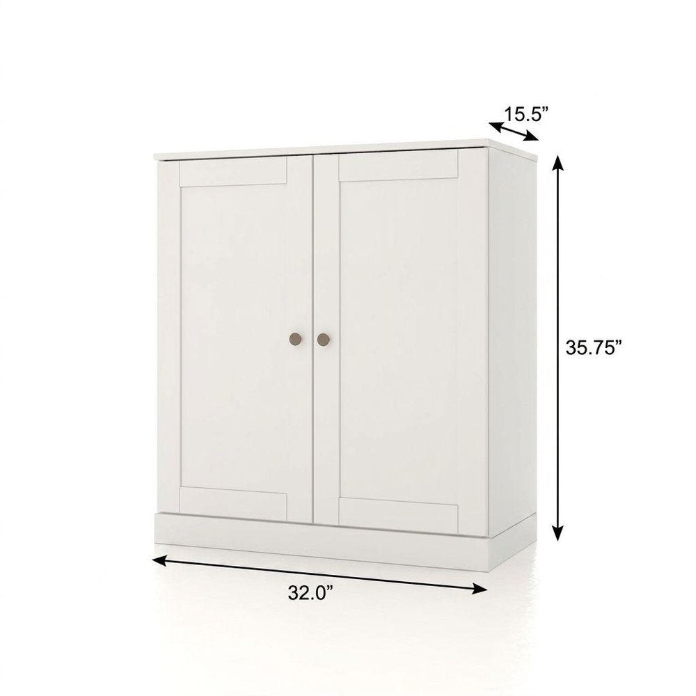 32" White Solid Wood Shaker Style Double Door Linen Cabinet