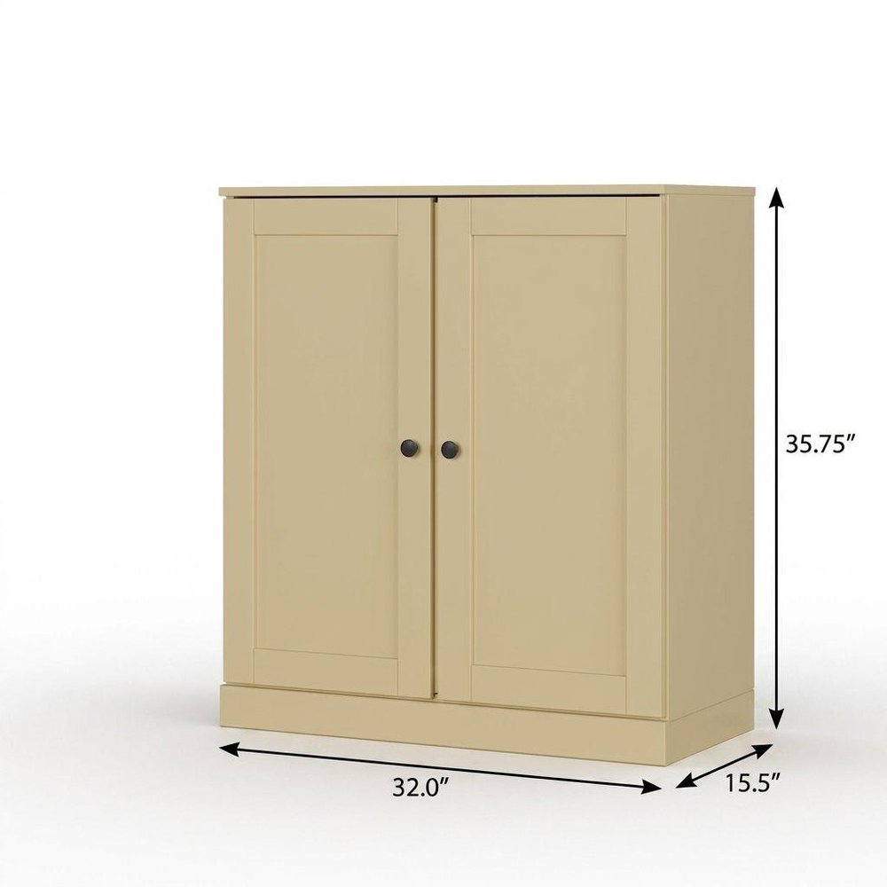 32" White Solid Wood Shaker Style Double Door Linen Cabinet