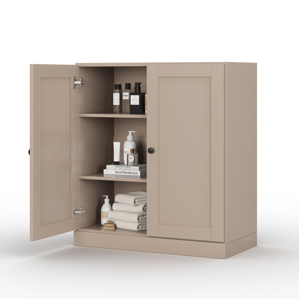 32" White Solid Wood Shaker Style Double Door Linen Cabinet