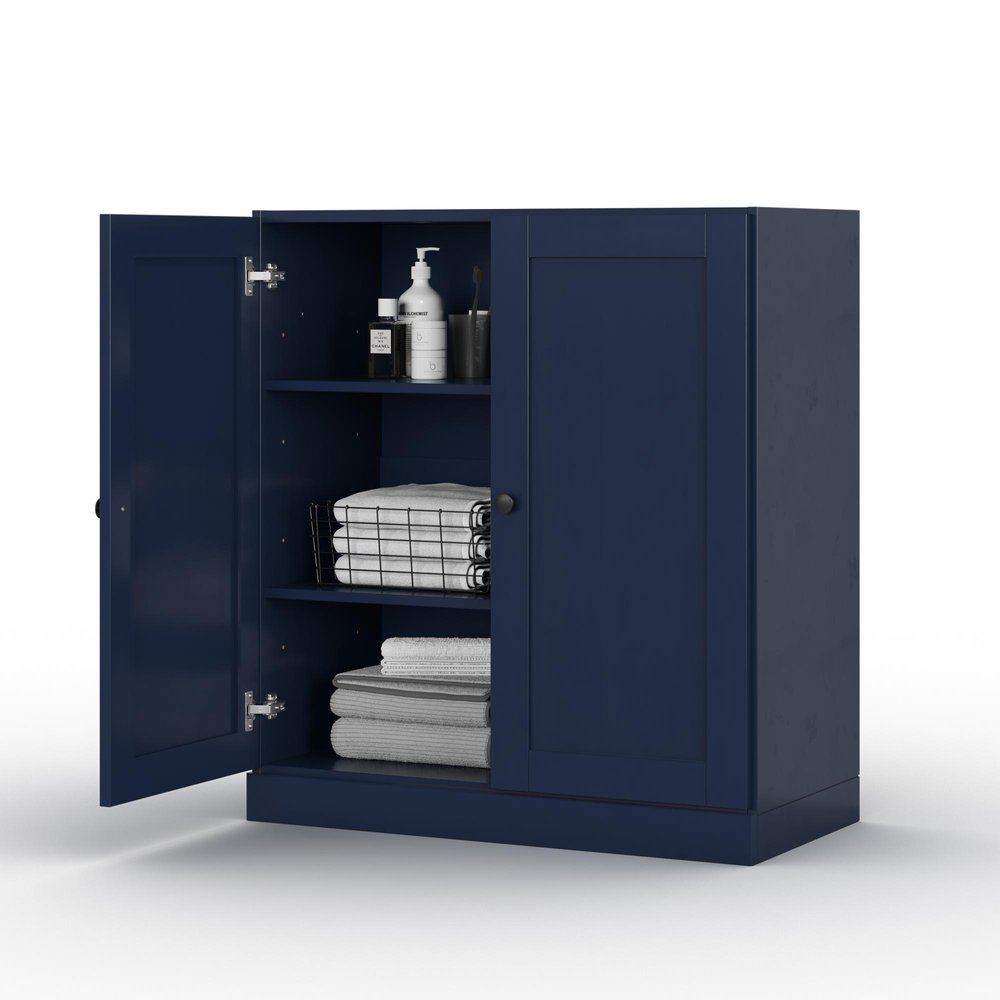 32" White Solid Wood Shaker Style Double Door Linen Cabinet