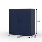 32" White Solid Wood Shaker Style Double Door Linen Cabinet